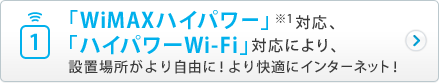 「WiMAXハイパワー」※1「ハイパワーWi-Fi」対応により設置場所がより自由に！より快適にインターネット！